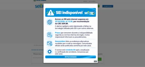 SEI-RJ fora do ar: acesso ao sistema eletrônico de informações do estado do Rio é suspenso após alerta de segurança