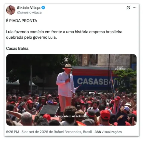 Internautas ironizam comício de Lula em frente à Casas Bahia