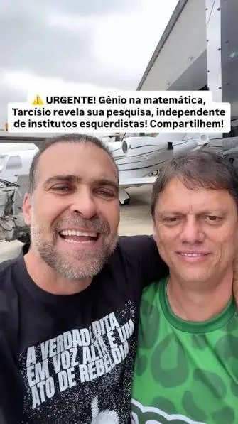 Tarcísio de Freitas, afirma ter feito sua própria pesquisa matemática mostrando 52-53% para Flavio
