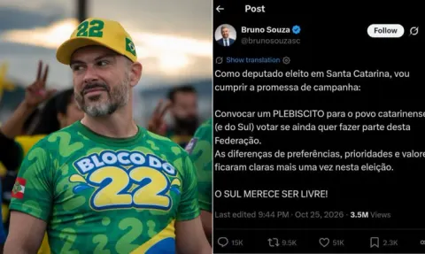 Deputado do PL de Santa Catarina propõe plebiscito para separar Sul do Brasil; entenda se medida é possível